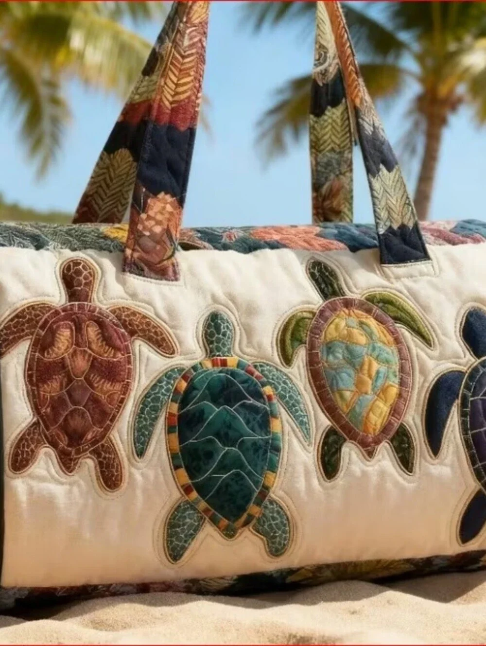NWOT Hand Quilted Turtle Themed Duffle Bag - Beach Ready Travel Bag